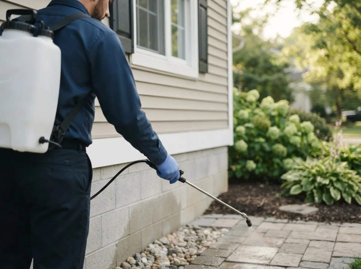 Pest control technician inspecting a home in Ludowici, GA